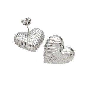 Copper Heart Stud Earrings Platinum Plated, approx 20mm [FN48892]