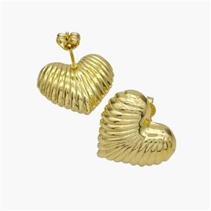 Copper Heart Stud Earrings Gold Plated, approx 20mm [FN48893]