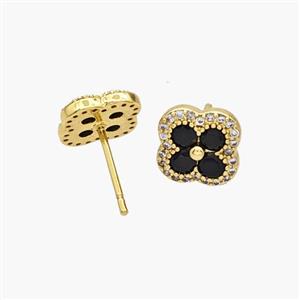 Copper Clover Stud Earrings Pave Zirconia Gold Plated, approx 10mm [FN48900]