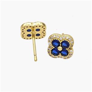 Copper Clover Stud Earrings Pave Zirconia Gold Plated, approx 10mm [FN48901]