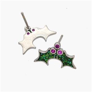Copper Bat Stud Earrings Pave Zirconia Platinum Plated, approx 10-13mm [FN48910]