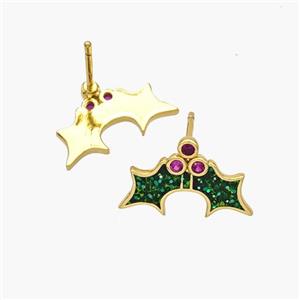 Copper Bat Stud Earrings Pave Zirconia Gold Plated, approx 10-13mm [FN48911]