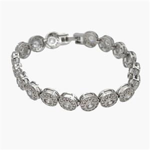 Copper Bracelet Pave Zirconia Coin Platinum Plated, approx 8.5mm, 17cm length [FN48917]