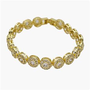 Copper Bracelet Pave Zirconia Coin Gold Plated, approx 8.5mm, 17cm length [FN48918]