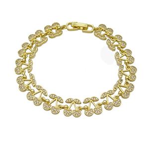 Copper Cherry Bracelet Pave Zirconia Gold Plated, approx 10mm, 18cm length [FN48921]