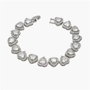 Copper Heart Bracelet Pave Crystal Glass Platinum Plated, approx 10mm, 18cm length [FN48930]