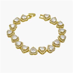 Copper Heart Bracelet Pave Crystal Glass Gold Plated, approx 10mm, 18cm length [FN48931]