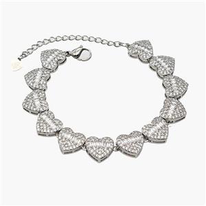 Copper Heart Bracelet Pave Zirconia Platinum Plated, approx 11mm, 16-22cm length [FN48934]