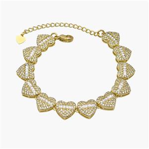 Copper Heart Bracelet Pave Zirconia Gold Plated, approx 11mm, 16-22cm length [FN48935]