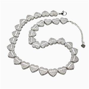 Copper Heart Necklace Pave Zirconia Platinum Plated, approx 11mm, 40-45cm length [FN48936]