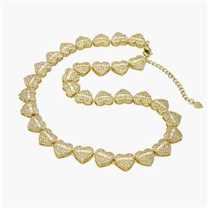 Copper Heart Necklace Pave Zirconia Gold Plated, approx 11mm, 40-45cm length [FN48937]