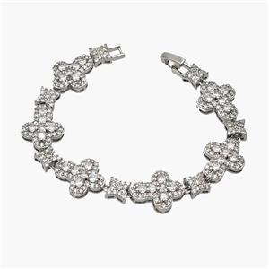 Copper Cross Bracelet Pave Zirconia Platinum Plated, approx 14-18mm, 18cm length [FN48938]