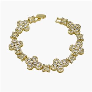 Copper Cross Bracelet Pave Zirconia Gold Plated, approx 14-18mm, 18cm length [FN48939]