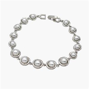 Copper Bracelet Pave Pearlized Resin Platinum Plated, approx 8-10mm, 18cm length [FN48942]