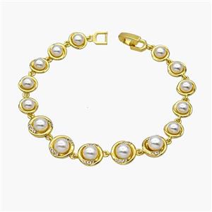 Copper Bracelet Pave Pearlized Resin Gold Plated, approx 8-10mm, 18cm length [FN48943]
