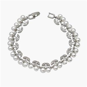 Copper Cherry Bracelet Pave Pearlized Resin Platinum Plated, approx 10mm, 18cm length [FN48946]