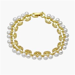 Copper Cherry Bracelet Pave Pearlized Resin Gold Plated, approx 10mm, 18cm length [FN48947]