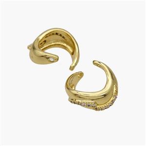 Copper Clip Earrings Pave Zirconia Gold Plated, approx 7mm, 15mm dia [FN48973]