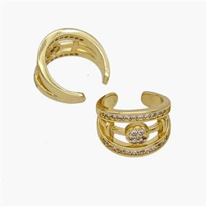 Copper Clip Earrings Pave Zirconia Gold Plated, approx 10mm, 13mm dia [FN48975]