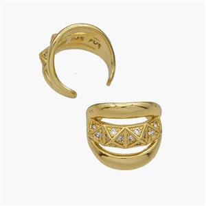 Copper Clip Earrings Pave Zirconia Gold Plated, approx 12mm, 13mm dia [FN48977]