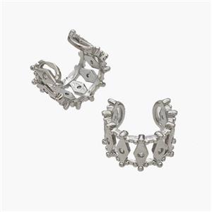 Copper Clip Earrings Pave Zirconia Platinum Plated, approx 9mm, 15mm dia [FN48994]