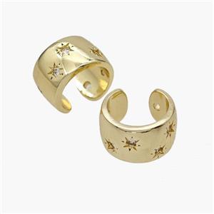 Copper Clip Earrings Pave Zirconia Gold Plated, approx 9mm, 16mm dia [FN48996]