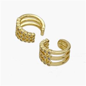Copper Clip Earrings Pave Zirconia Gold Plated, approx 8mm, 14mm dia [FN49005]