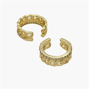Copper Clip Earrings Pave Zirconia Gold Plated, approx 5mm, 14mm dia [FN49009]
