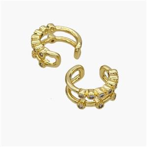 Copper Clip Earrings Pave Zirconia Gold Plated, approx 6mm, 15mm dia [FN49013]