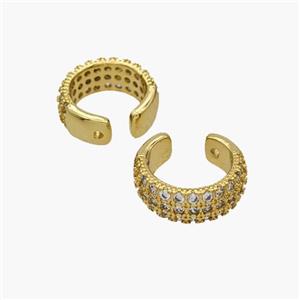 Copper Clip Earrings Pave Zirconia Gold Plated, approx 5mm, 14mm dia [FN49015]
