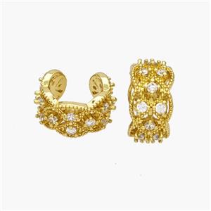 Copper Clip Earrings Pave Zirconia Gold Plated, approx 8mm, 16mm dia [FN49018]