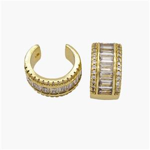 Copper Clip Earrings Pave Zirconia Gold Plated, approx 8mm, 15mm dia [FN49019]