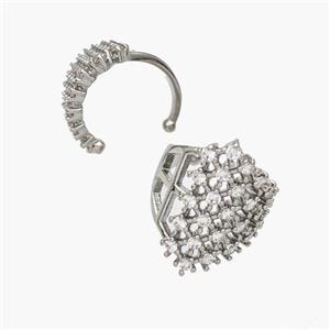 Copper Clip Earrings Pave Zirconia Platinum Plated, approx 20mm, 16mm dia [FN49022]