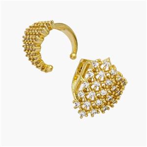 Copper Clip Earrings Pave Zirconia Gold Plated, approx 20mm, 16mm dia [FN49023]