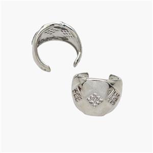 Copper Clip Earrings Pave Zirconia Platinum Plated, approx 11mm, 14mm dia [FN49034]