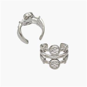 Copper Clip Earrings Pave Zirconia Platinum Plated, approx 11.5mm, 13.5mm dia [FN49038]