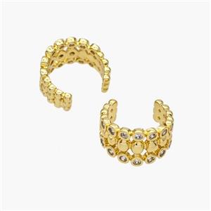 Copper Clip Earrings Pave Zirconia Gold Plated, approx 8.5mm, 13mm dia [FN49041]