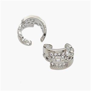 Copper Clip Earrings Pave Zirconia Platinum Plated, approx 10mm, 13mm dia [FN49046]