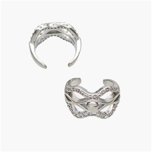 Copper Clip Earrings Pave Zirconia Platinum Plated, approx 10mm, 15mm dia [FN49050]