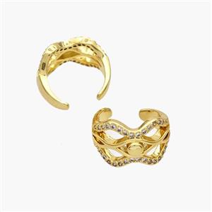 Copper Clip Earrings Pave Zirconia Gold Plated, approx 10mm, 15mm dia [FN49051]