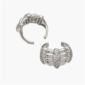 Copper Clip Earrings Pave Zirconia Platinum Plated, approx 10mm, 15mm dia [FN49052]