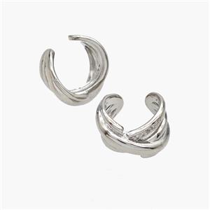 Copper Clip Earrings Pave Zirconia Platinum Plated, approx 10mm, 15mm dia [FN49056]