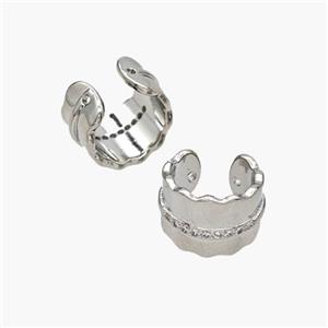 Copper Clip Earrings Pave Zirconia Platinum Plated, approx 10mm, 13mm dia [FN49058]
