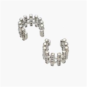 Copper Clip Earrings Pave Zirconia Platinum Plated, approx 8.5mm, 12.5mm dia [FN49060]