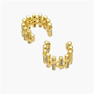 Copper Clip Earrings Pave Zirconia Gold Plated, approx 8.5mm, 12.5mm dia [FN49061]