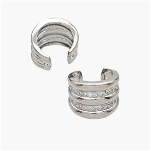 Copper Clip Earrings Pave Zirconia Platinum Plated, approx 12.5mm, 15.5mm dia [FN49064]