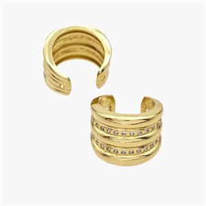 Copper Clip Earrings Pave Zirconia Gold Plated, approx 12.5mm, 15.5mm dia [FN49065]