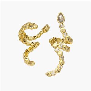 Copper Clip Earrings Pave Zirconia Snake Gold Plated, approx 12-32mm, 12mm dia [FN49069]