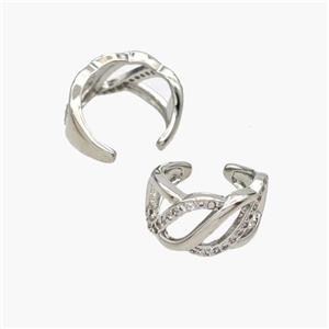 Copper Clip Earrings Pave Zirconia Platinum Plated, approx 9mm, 15mm dia [FN49078]