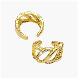 Copper Clip Earrings Pave Zirconia Gold Plated, approx 9mm, 15mm dia [FN49079]